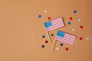 American flags with glitter stars top view