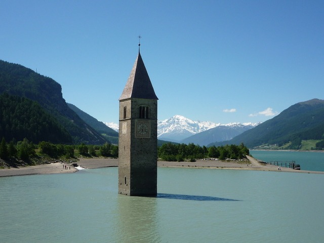 Altgraun church tower, Lake Reschen