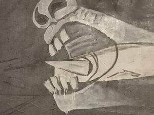 Detail from Picasso's Guernica with dribbling paint