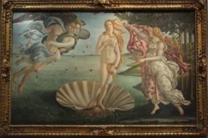The Birth of Venus by Sandro Botticelli hanging in the Uffizi Gallery in Florence