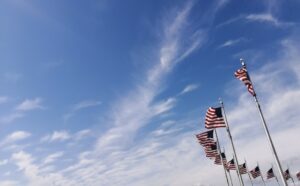 US flags flying at the Washington monument